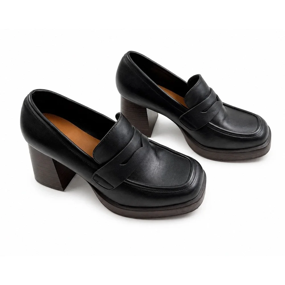 A.N.A Vintage Y2K Black Leather Penny Loafers Heels Women's Size 8M